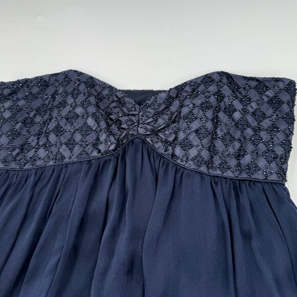 Laundry By Shelli Segal Navy Silk Strapless Bubble Skirt Dress Size 4 - Picture 9 of 11